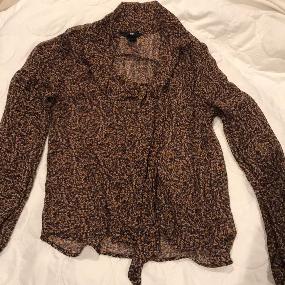 H&M Multi Color Print Front Tie Blouse